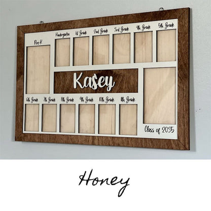Personalized Photo Display with Raised Lettering Rustic Photo Display Board Back to School