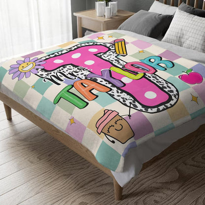 Personalized Teacher Blanket, Retro Groovy Custom Name Throw