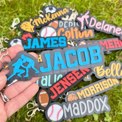 Softball Baseball Volleyball Football Dance Wrestling Track Soccer Cheerleading Personalized 3D Bag Tag Keychain