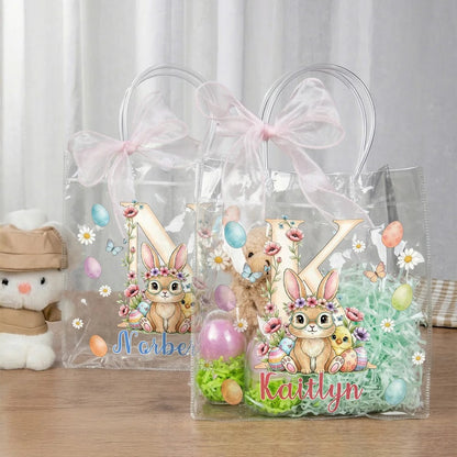 Personalized Pink Bow Ribbon Colorful Easter Eggs Gift Bag
