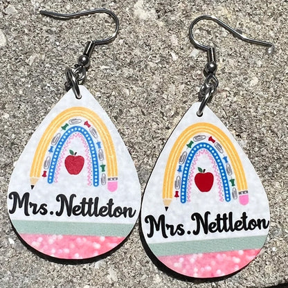 Personalized Teacher Earrings. Rainbow Pencil. Back to school