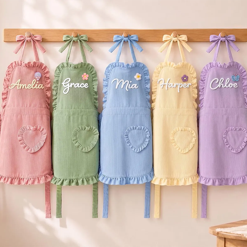 Personalized Kids & Adult Apron Set, Cute Custom Ruffle Aprons for Baking Together