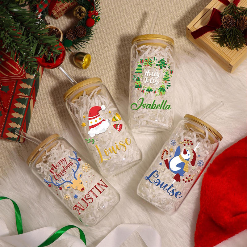 Personalized Christmas Tumblers| Custom Glass Coffee cup