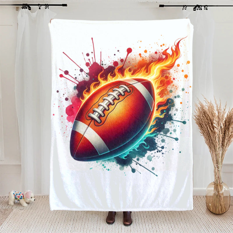 Personalized Flaming Basketball Football Sports Ball Design Blanket