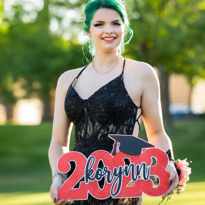 Deluxe Grad Sign, Personalized Name, Graduation Cap Wood Sign