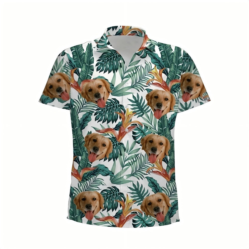 Personalized Photo Hawaiian Shirt Custom Dog Cat Face Holiday Tropical Pattern Shir