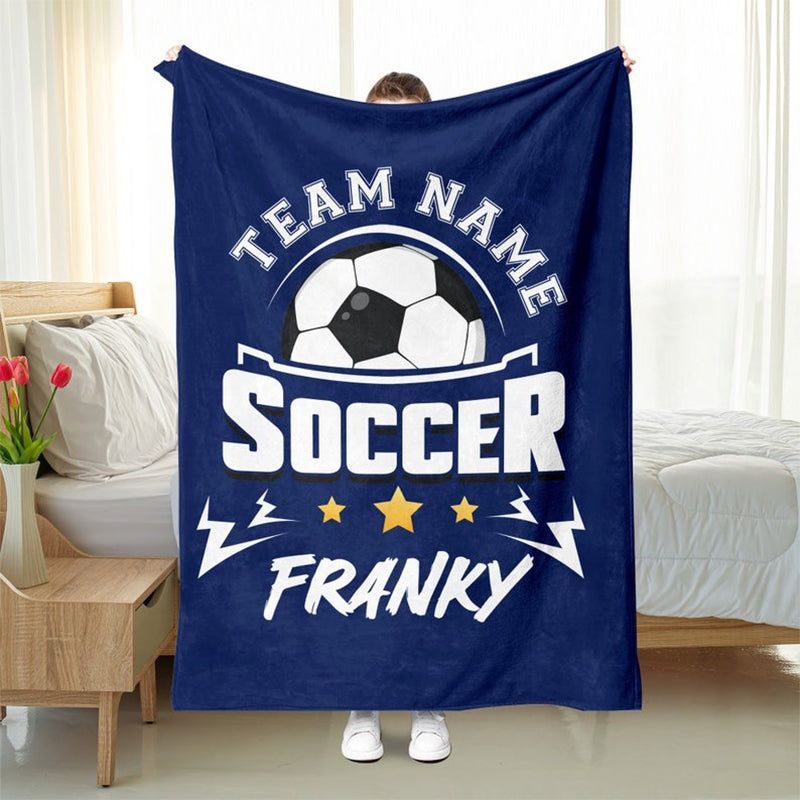 Personalized Soccer Blanket: Custom Name & Team Soft Sherpa Fleece Throw