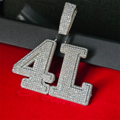 Customize 2-Tone Big Number Name Charm Pendant with Cuban Chain