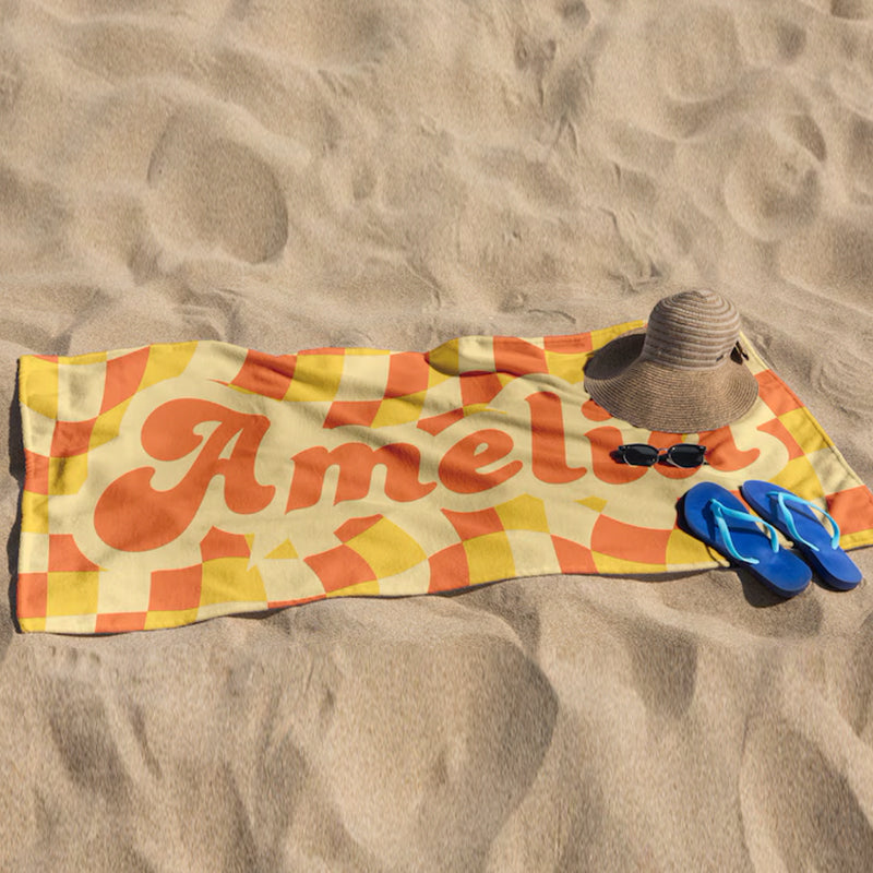 Personalized Beach Towel, Customized Vans Checker Pattern in Retro style Beach towel