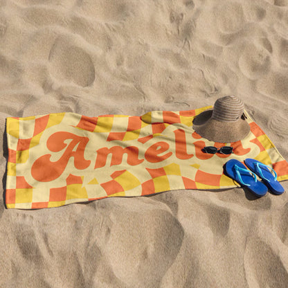 Personalized Beach Towel, Customized Vans Checker Pattern in Retro style Beach towel