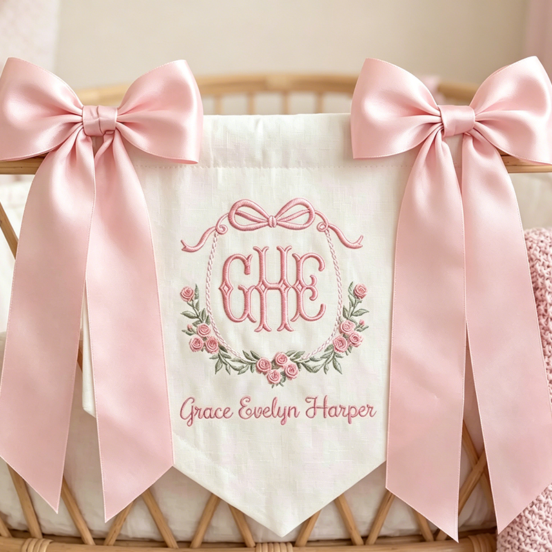Custom Baby Banner For Hospital Door Sign & Nursery, Monogram Baby Announcement Banner