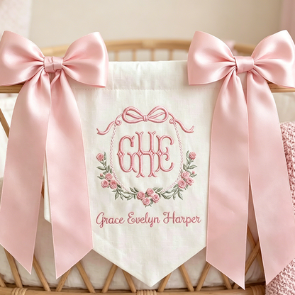 Custom Baby Banner For Hospital Door Sign & Nursery, Monogram Baby Announcement Banner