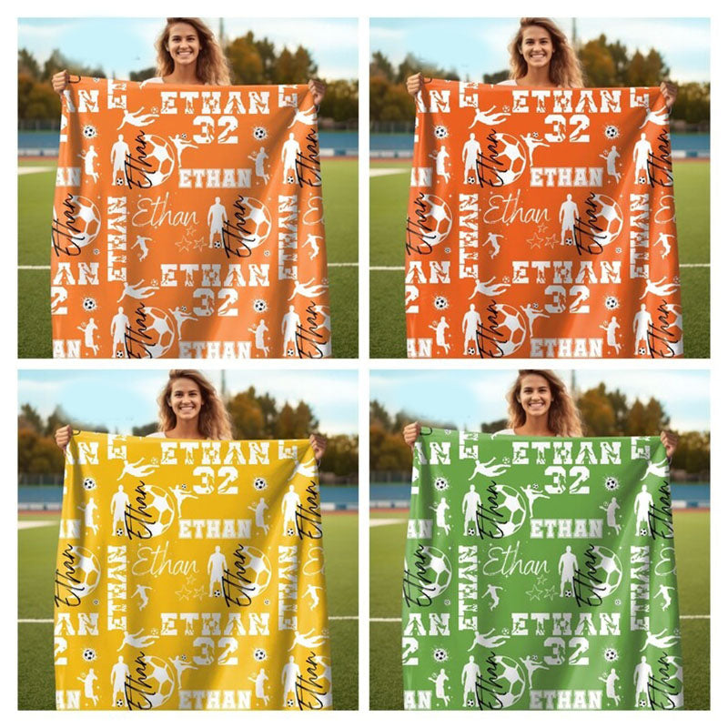 Personalized Soccer Boy Blanket, Custom Name Football Throw