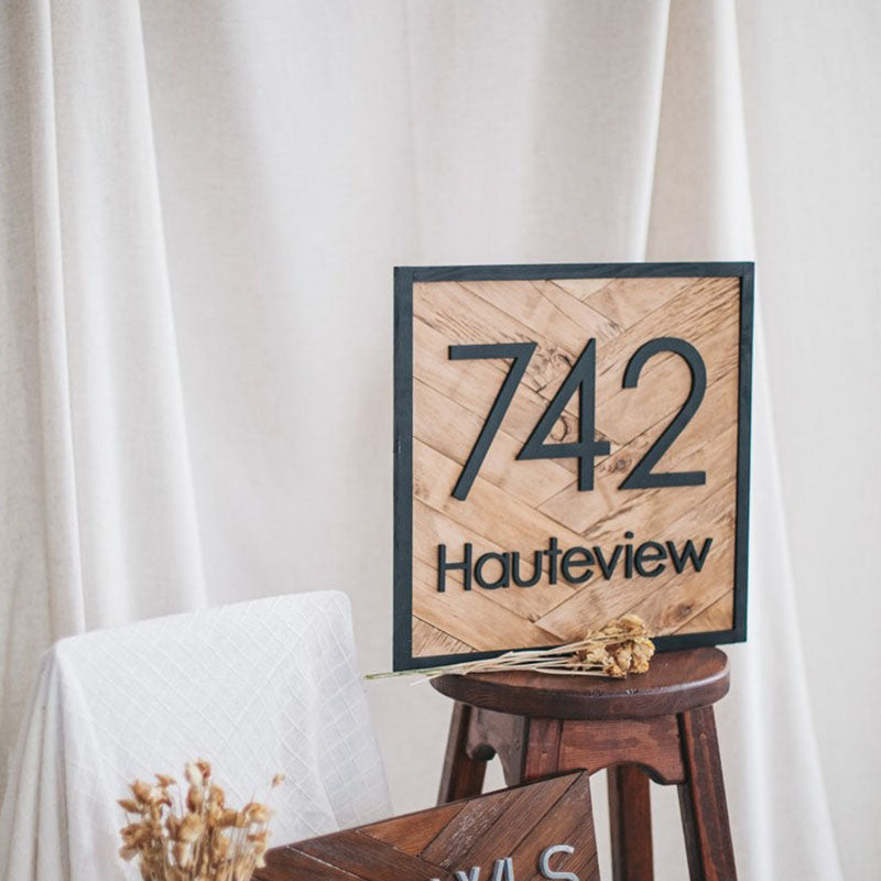 Square House Address Sign Home Decor