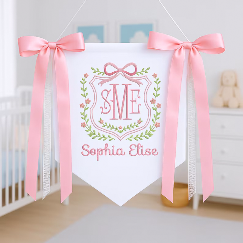 Custom Baby Banner, Welcome Banner with Floral Crest
