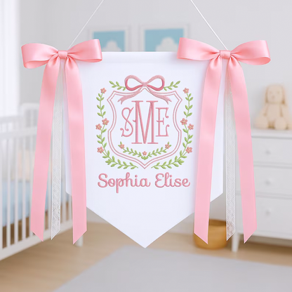 Custom Baby Banner, Welcome Banner with Floral Crest