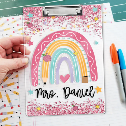 Personalized Teacher Appreciation Gifts, Custom Rainbow Teacher Clipboard