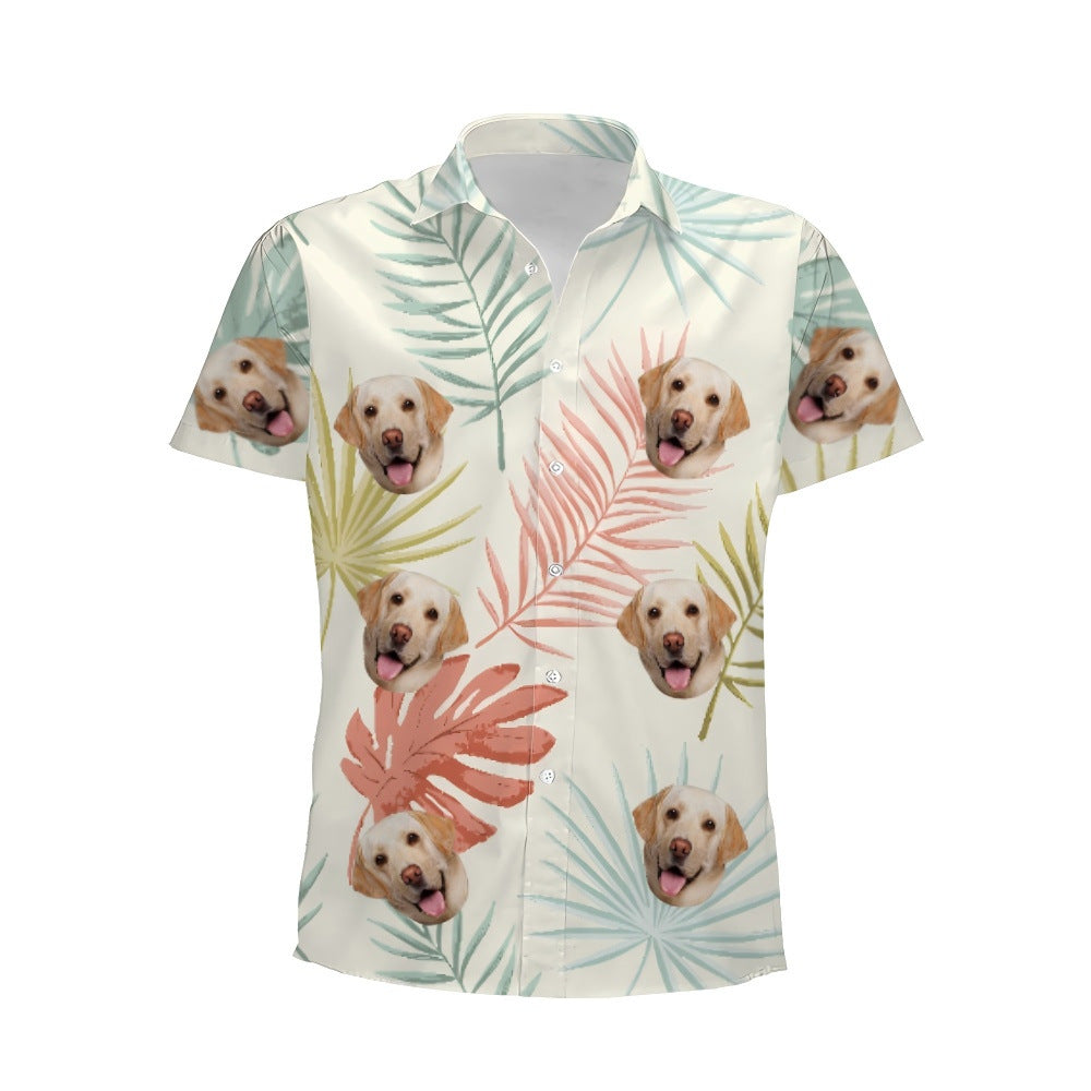 Personalized Photo Hawaiian Shirt Custom Dog Cat Face Holiday Tropical Pattern Shir