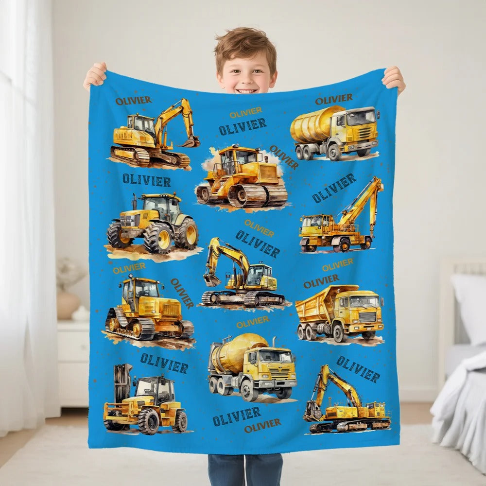 Personalized Construction Trucks Soft Throw Blanket