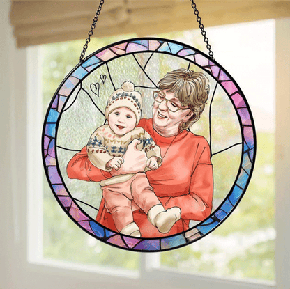 Personalized Grandma And Grandkids Portrait Stained Glass