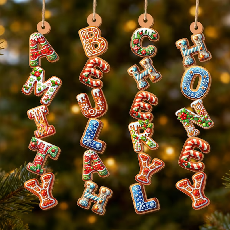 Custom Gingerbread Alphabet Ornament, Kids Name Ornament