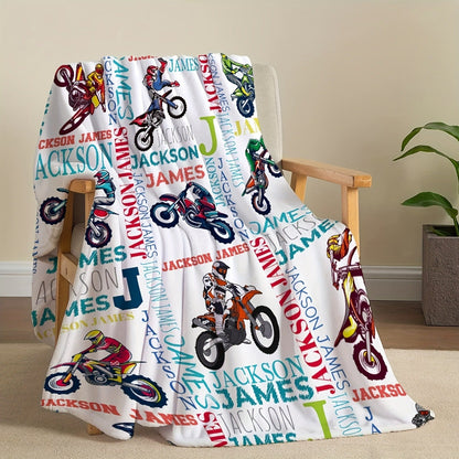 Text Customized Motorcycle Print Fleece Blanket