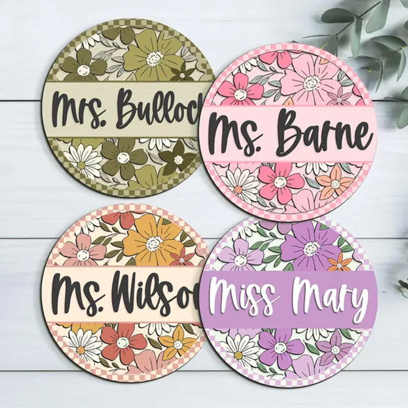 Custom 3D Teacher Door Sign: Retro Floral Classroom Decor