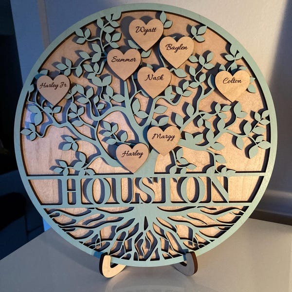 Engraved wood family tree sign, gifts for family, personalized wooden