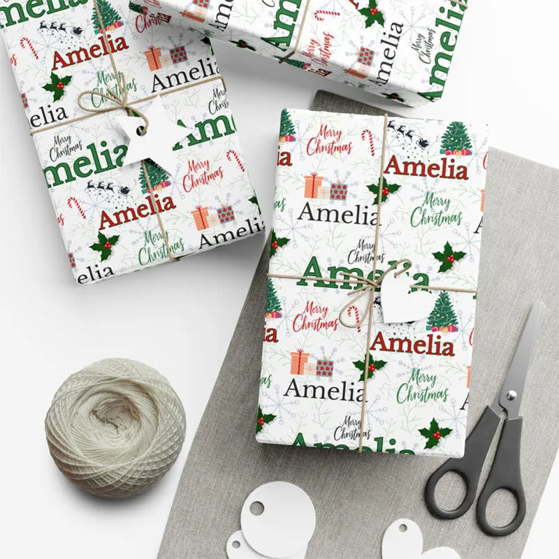 Custom Name Christmas Wrapping Paper Personalized Holiday Gift Wrap