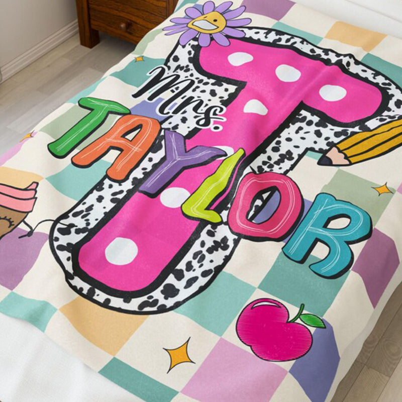 Personalized Teacher Blanket, Retro Groovy Custom Name Throw