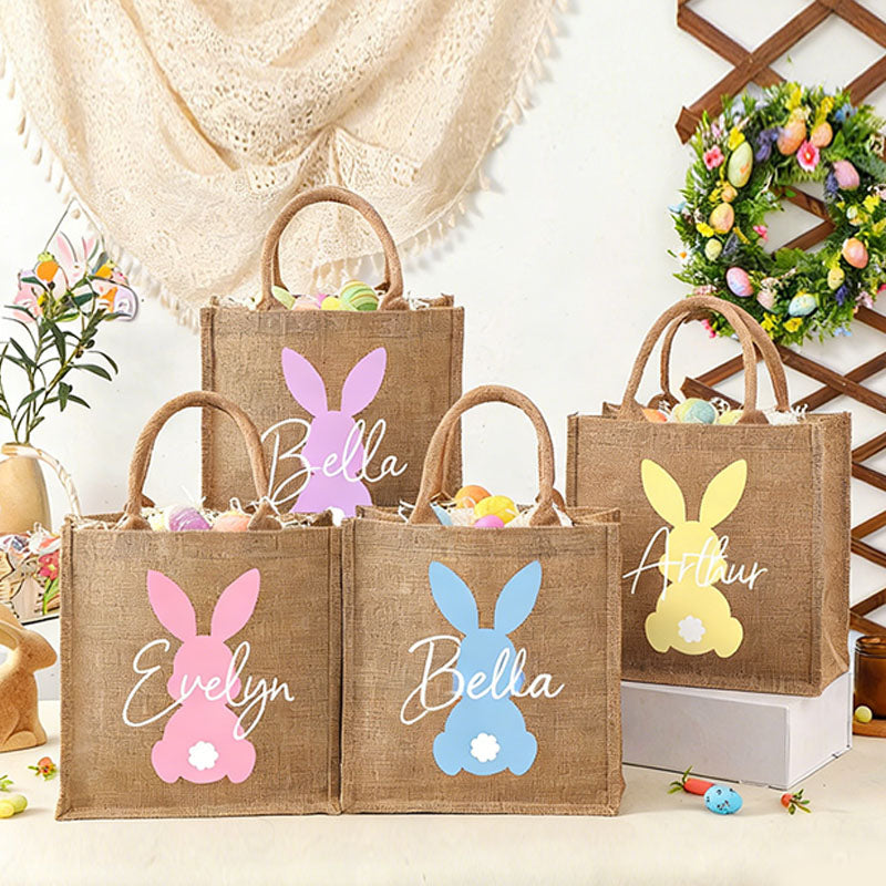 Personalized Easter Tote bag with Bunny,Easter Basket gift,Easter Bag with Name,Easter Gift