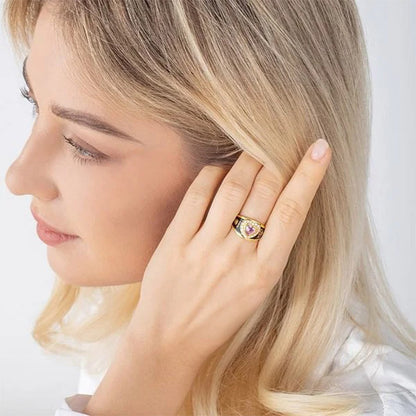 Personalized Heart Zircon Birthstone Class Ring with Engraved Text Symbol Graduation Gift