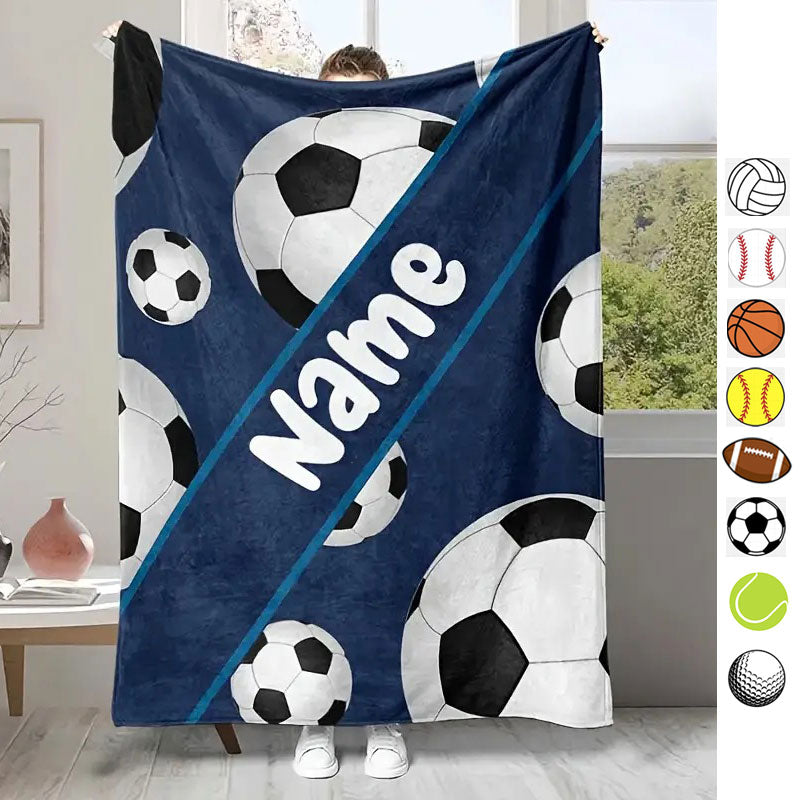 Customizable soccer -Themed Flannel Blanket with Name