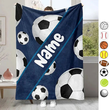 Customizable soccer -Themed Flannel Blanket with Name