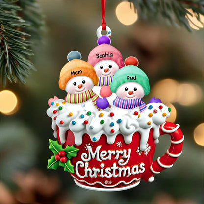 Personalized Snowman Family Ornament, Custom Family Christmas Ornament