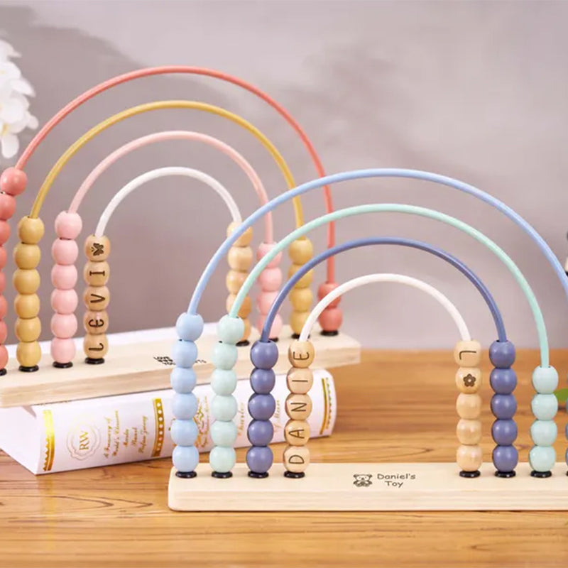 Personalized Montessori Rainbow Abacus,Wooden Engraved Baby Abacus