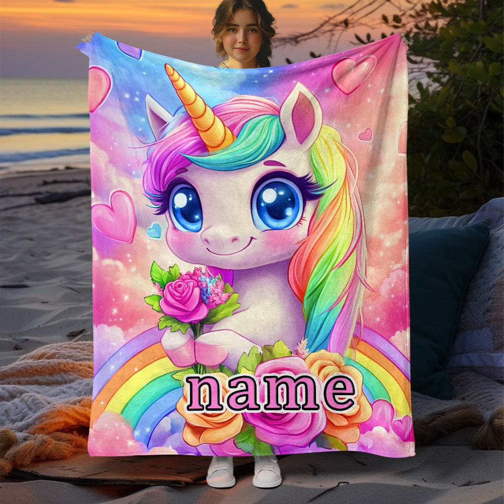 Personalized Name Adorable Mythical Creature Design HD Print Blanket