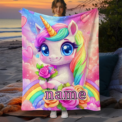 Personalized Name Adorable Mythical Creature Design HD Print Blanket