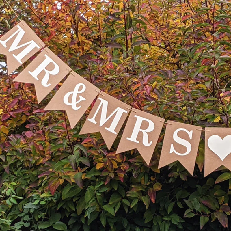 Neutral Wedding Mr & Mrs Personalised Banner Bunting Sign Decorations