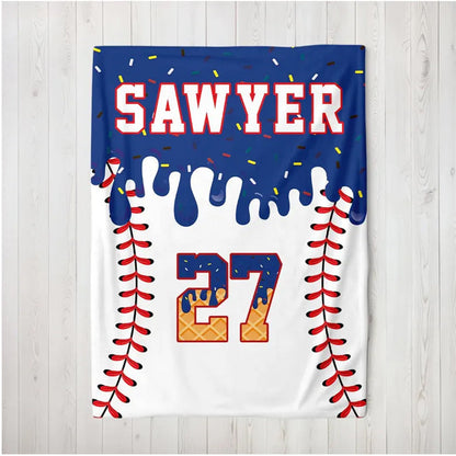 Personalized Baseball Blanket: Ice Cream Drip Design, Custom Name