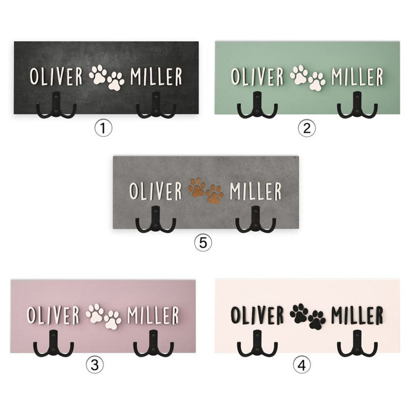 Personalized Dog Wood Leash Holder for 2/ 3 Dogs Raised Paw Name Sign
