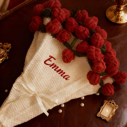 Personalized Crochet Rose Bouquet Blanket: Embroidered Name, Cotton Throw