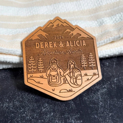 Personalized Hiking Couple Wood Magnet, National Park Couples Gift