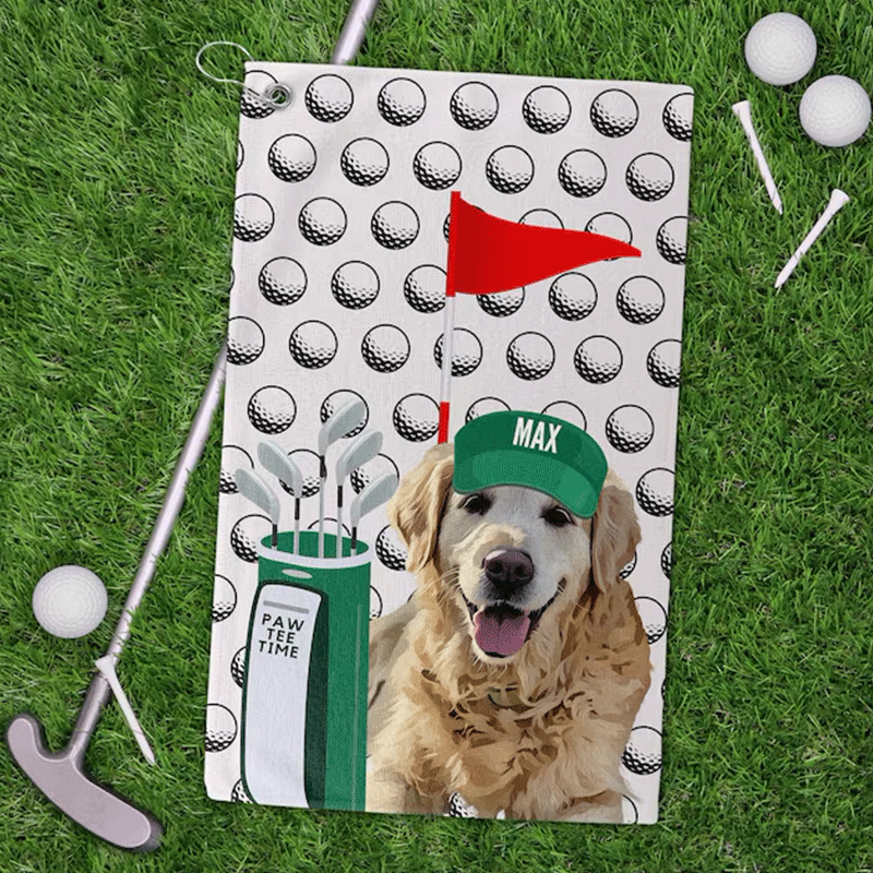 Custom Pet Golf Towel With Pet Photo Personalized Dog Name Golf Towel