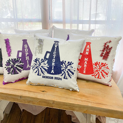 Personalized Cheerleader Sequin Pillow Cover, Senior Banquet Gift