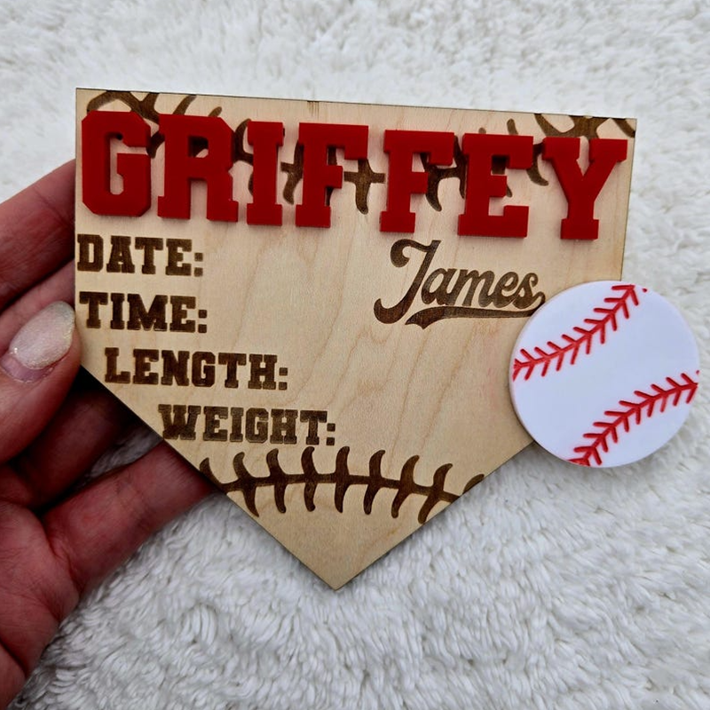 Baseball birth announcement sign newborn name sign baseball home plate birth stat hospital name sign