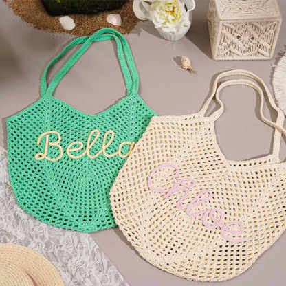 Personalized beach tote bags, Crochet beach bags