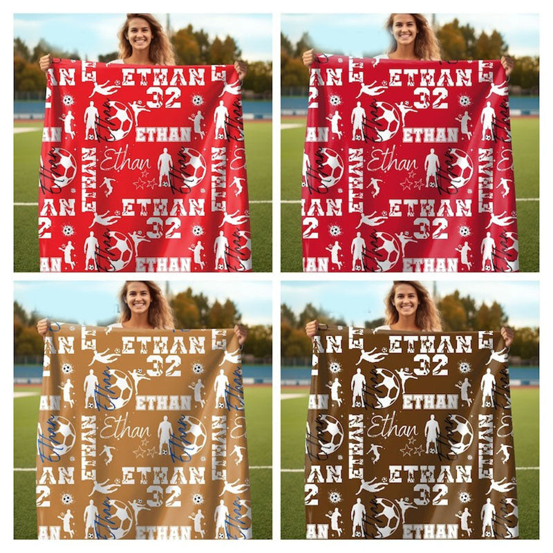 Personalized Soccer Boy Blanket, Custom Name Football Throw