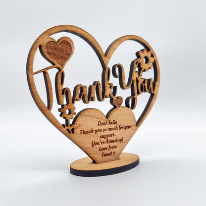 Thank You Appreciation Flowers Heart Engraved Keepsake