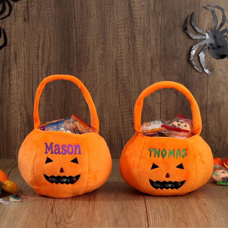 Personalized Halloween Basket - Custom Pumpkin Bucket with Name